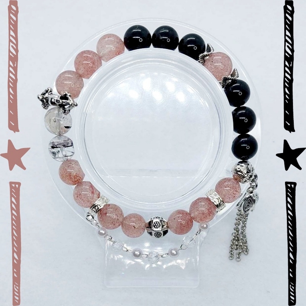 ☆9mm Strawberry Obsidian Gothic Girly Bracelet - Picture 1 of 2